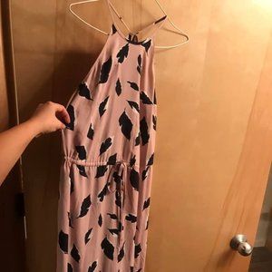 Pink and Navy Feather Midi Dress